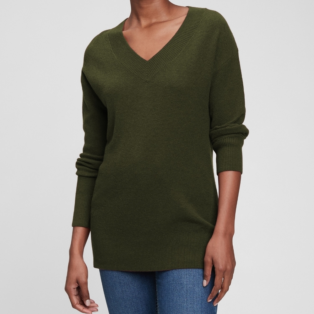 Gap textured v neck sweater, medium, green